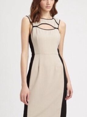 BCBG Sleeveless cutout Grey and Black Sheath Dress